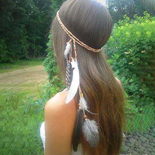 TseenYi Boho Fjäder Huvudbonad Fjäder Huvudband Hårband Fjäder Pärlor Tofs Smycken Huvudband För Kvinnor Och Flickor Scen Prestanda (brun)