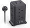 Tower Extension Lead with USB Slots, 8 Way Multi Plug Extension Tower & 4 USB Ports，Surge Protected Extension Lead with Switch, 2M Extension Cable,Tower Extension Cord for Home, Office Black