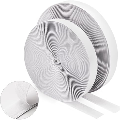 WISYOK 12 Metros 20 mm Hook y Loop Tape, Gancho y Cinta de Lazo Extra Fuerte, Belcro Adhesivo Doble Cara Extrafuerte, Auto Adhesivo Cinta Rollo para Múltiples Superficies (Blanco)
