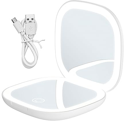 WANGCL Sminkspegel med ljus 1 x 10 x förstoring kompakt spegel dimbar dubbelsidig LED förstoringsspegel för resor och sminkspegel USB uppladdningsbar för hem eller resor