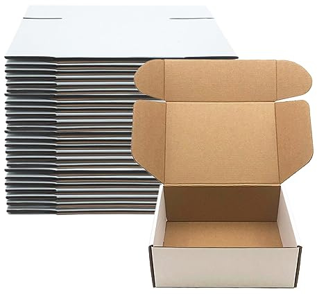 Livejun 8x6x3 inch Shipping Boxes Set of 25,White Corrugated Cardboard Box for Mailing Literature Mailer Small Business Packing Gifts Shipping Packaging Craft Giving Products (8 x 6 x 3 Inches)