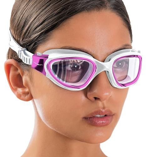AqtivAqua Lunettes de Natation Lunettes Piscine Enfants Adultes Femme Homme DX-C (Rose Métallique, Étui Rouge, Verre Teinté)