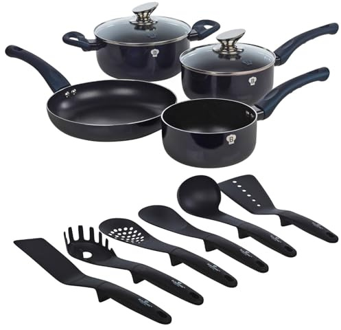 Blaumann 12Pc Set Cookware Frying Pots Saucepan Casserole Soft Touch & Tool Set (Aquamarine)