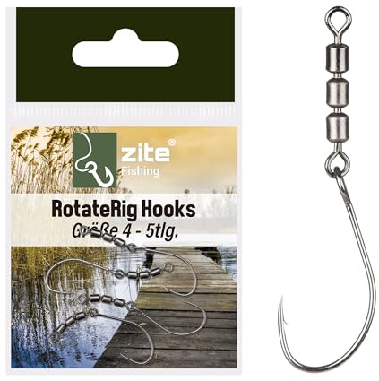 Zite Fishing Rotate Rig Hooks | Ganci rotori per pesca alla trota | 5 ganci rotanti | Ami da pesca | Ami da pesca perfetti per esche in gomma UL come Curly Viper & Mighty Mag (misura 4)