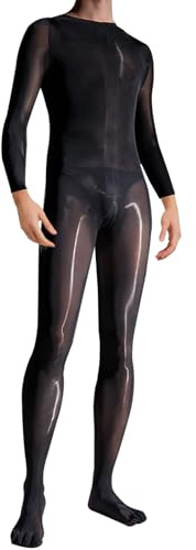 HTRUIYATY Homme Bodystocking Sexy Homme Collant Brillant Huileux Bodystocking Manches Longues Catsuit Nylon Bodysuit Ouvert
