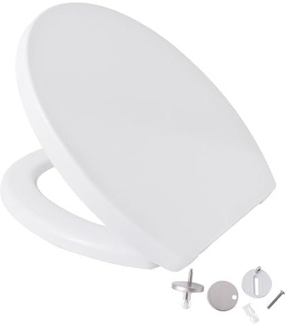 Bargain Factory Soft Close Toilet Seat, Toilet Seat with Quick Release, Easy Cleaning and Top Fixing, White, Adjustable Hinges, Standard Toile Seat, O Shape