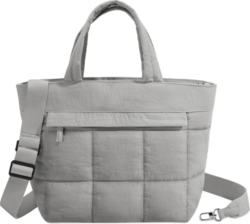 VASCHY Tote Bag Mujer Acolchada Pequeña, 28 x 15 x 27 cm, con Múltiples Bolsillos y Correa Desmontable, para Shopper Diario y Universidad, Gris