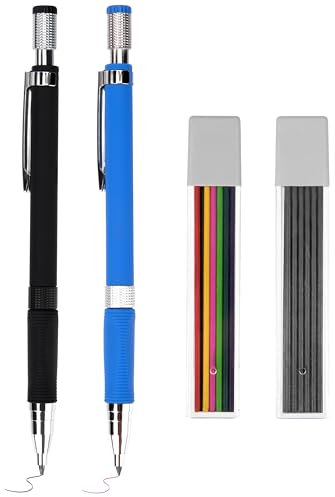 Tunejoy Druckbleistifte Set 2er 2mm HB Mechanische Bleistifte mit 24 Farbe und Schwarz Bleistiftminen Zimmermannsbleistifte für Schreiben, Zeichnen, Entwurfszeichnung, Basteln, Kunstskizzen