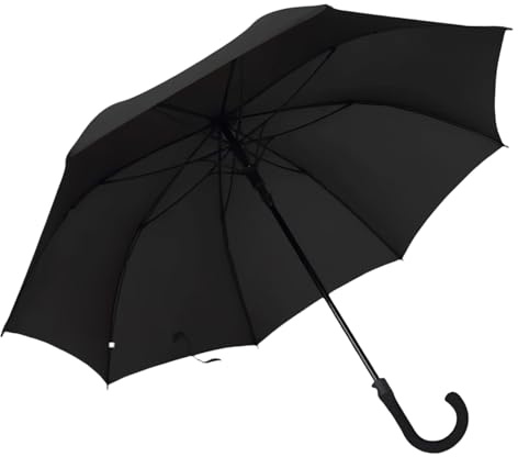 Gadgetking Large Black Umbrella Classic Automatic Open With Crook Handle Hook Wedding Brolly Walking Brolly Mens Gents Ladies Gents Womens Strong Rain Auto Strong (1 x Large Black Hook Handle)