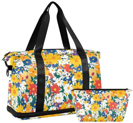 Bagage resa handbagage tygväska med tilldragbar fälla för port vattentät, skönhet vårblommor färgglada levande