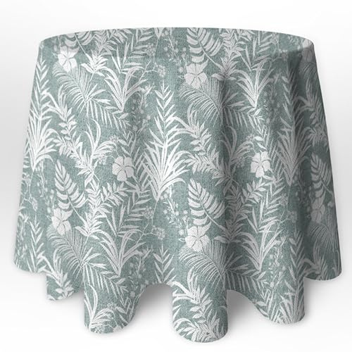 LaFábricadelasTelas -Falda,Ropa de Mesa Camilla Redonda Flores y Hojas Color Agua Marina y Gris. (Gris, 100 Redonda Diámetro)