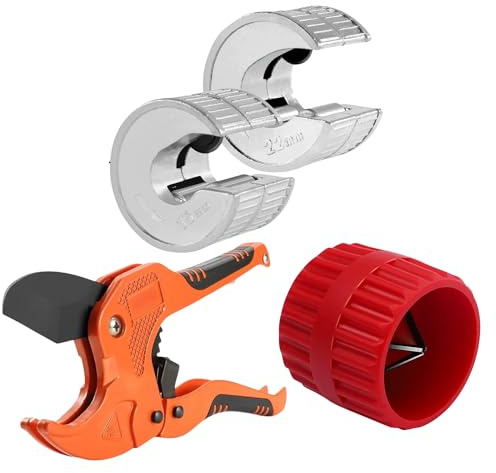Copper Pipe Cutter 22mm & 15mm, Plastic PVC Pipe Cutter & Copper Pipe Deburring Tool 5pc Bundle | Perfect Plumbing Equipment Set | Suitable for Plumbers