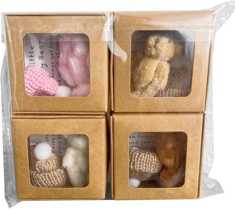 Little Bear Plush Set - Tarjetas inspiradoras para la guardería de escritorio Valentín Valentín | Tela de terciopelo con relleno de fibra suave, detalles con bordes de mano, caja de recuerdos para la