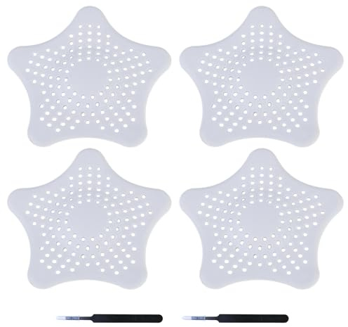 4 Piezas Rejilla Desague Ducha, Atrapa Pelos Ducha con 2 Pinzas, Filtro Fregadero Cocina con Ventosas, Protector de Drenaje, Filtros de Drenaje para Cocina Baño Fregadero Bañera, Gris