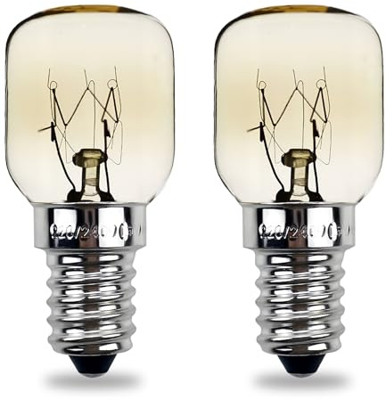 2 Ampoules de Four en Cuivre Nickelé T22 E14 25 W Blanc Chaud 2700 K, CA 220-240 V-Résistance à La Température Jusqu'à 300 °C, Ampoules de Four à Petite Base 25 W, à Micro-ondes/lampe