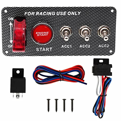 Geloo Pannello Interruttore di Accensione 12 V Auto da Corsa Engine Start Push Button Pulsantiera Fibra di Carbonio LED Interruttori a Levetta