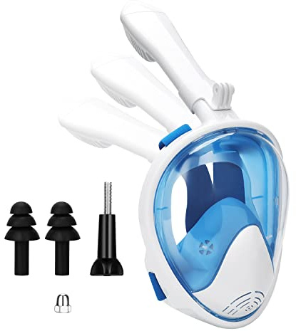 Oumers Kids Full Face Snorkel Mask, 180 Panoramic View Snorkeling Mask Set with Safety Free-Breathing System, Detachable Camera Mount Anti-Fog Anti-Leak
