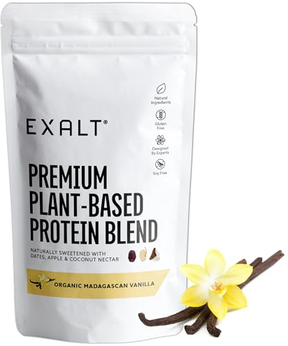 EXALT Nutrition - Vegan Protein Powder - Madagascan Vanilla - 100% Natural - Plant Based Pea & Brown Rice Protein - Dual Release Blend - Naturally Sweetened - Free from Soy, Gluten & Dairy - 500g