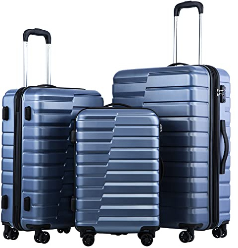 Coolife Luggage Sets, 3 Piece Hard Shell Suitcase Set with Spinner Wheels, Expandable Large Checked Luggage, Lightweight Rolling Carry On with TSA Lock Blue