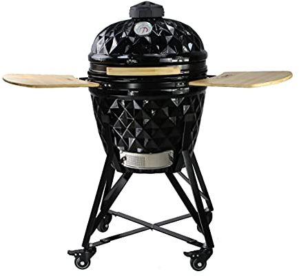 Kamado - Barbacoa de carbón inspirada en la cocina tradicional japonesa - Parrilla 21 - Multifuncional: Para hornear, asar, ahumar, cocinar a fuego lento - diseño novedoso - Cerámica -Diamond (Negro)