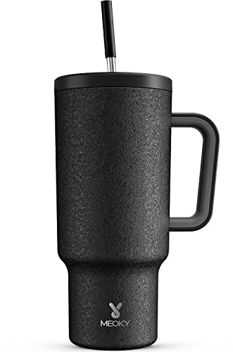 Meoky 40oz Tumbler with Handle, Leak-proof Lid and Straw, Insulated Coffee Mug Stainless Steel Travel Mug, Keeps Cold for 34 Hours or Hot for 10 Hours (Night)