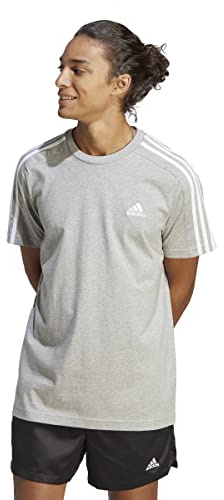 adidas Men's Essentials Single Jersey 3-Stripes Tee, Medium Grey Heather / White, 3XL