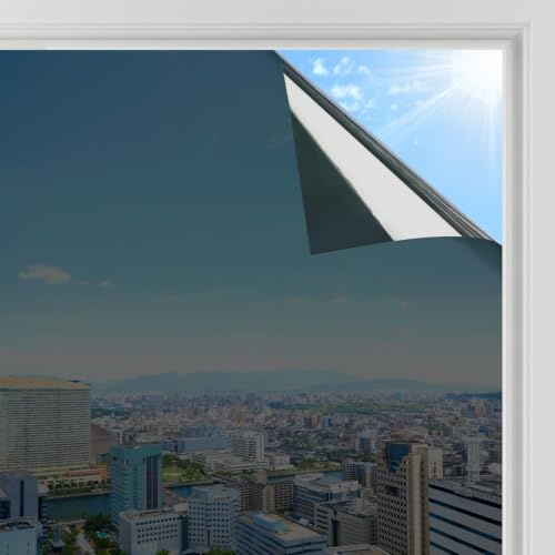 rabbitgoo One Way Window Film Privacy for Glass, Black, 44.5x400cm | Mirror Tint Sticker Sun Blocker, Heat Reflective UV Glass Sticker Heat Reflector Thermal Solar Vinyl