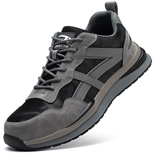 Dajingkj Scarpe da lavoro da donna antinfortunistiche per saldatore, leggere, impermeabili, antiscivolo, con punta in acciaio, grigio., 38.5 EU