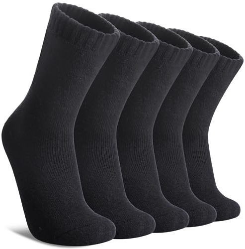 FNOVCO Wool Socks for Women Winter Warm Hiking Boot Thick Thermal Cozy Crew Socks 5 Pairs (Black)