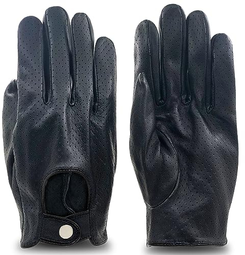 ZLUXURQ Herren Luxus und Weiches 100% Schaffell Leder Fahrhandschuhe mit Vollmaschige, Touchscreen, Schwarz