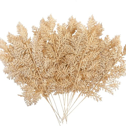 Leixi 24pcs Gold Artificial Leaves for Christmas Decor,Xmas Tree Decorations,Artificial Christmas Glitter Leaves for Home Garden Party Hotel Wedding Decoration (Gold-2)