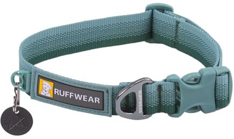 Ruffwear Front Range-Halsband, Hundehalsband mit V-Ring, längenverstellbares Haustier-Hundehalsband, bequemer weicher Stoff, Haustierhalsband mit Hundeleinen-Befestigungsring, River Rock Green 11-14