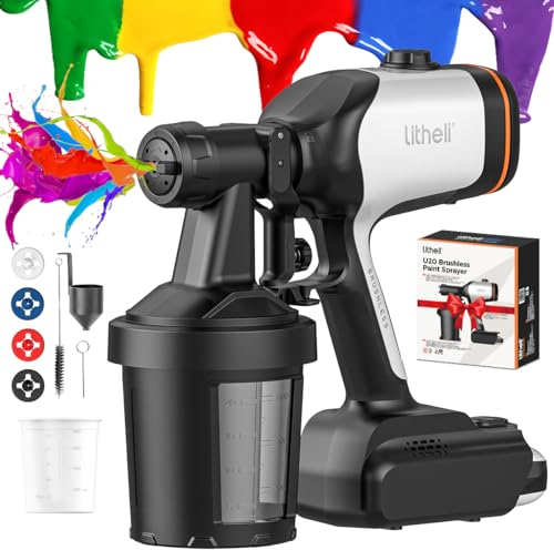 Litheli Farbsprühsystem, Farbsprühgerät mit einstellbarem Luft- und Farbfluss, 500W bürstenloser Motor, mit 3 Sprühmuster und 4 Düsen, inklusive 4.0AH Akku, geeignet für Innen und Außenrenovierungen