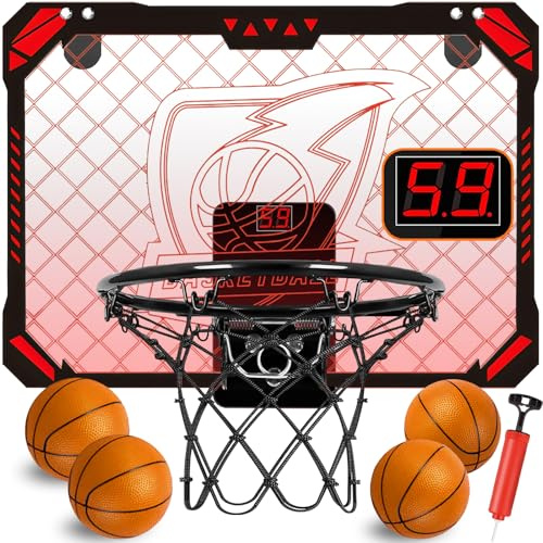 STAY GENT Enfant Panier de Basket Intérieur avec Lumières LED Scoreur Automatique & 4 Ballons, Porte Mini Panier Basket pour Chambre Bureau, Intérieur Jeux Sportifs pour 3 7 8 9 10 12 ans Garçon Fille