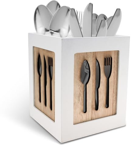 SenaiMy Besteckhalter Holz, Rustikales Besteckkasten, Holz Besteckbehälter Besteckständer für Besteck Aufbewahrung, Wiederverwendbarer Besteckhalter