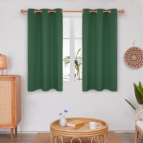 Deconovo Thermal Insulated Blackout Curtains, Noise Reducing Eyelet Curtains for Bedroom, 42 x 45 Inch, Dark Green, 2 Panels