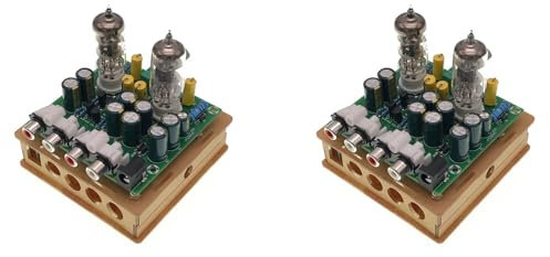 CENMEN 2X Le Plus RéCent 6J1 PréAmpli Une Lampes Carte Amplificateur Casque Ampli Une Valve Tampon Bile Kits Bricolage (Carte Ampli de PréAmpli Une Tubes 6J1+ ÉLéMents Coque Transparents)
