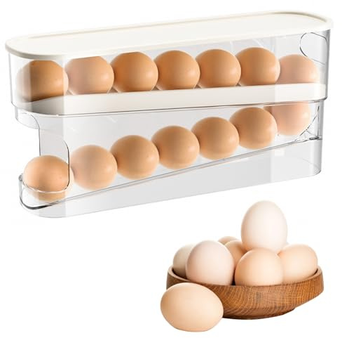 XWCHASA Rolling Egg Holder Storage - 2 Layer Egg Rolling Dispenser With Space Saving Design For Kitchen And Fridge Storage