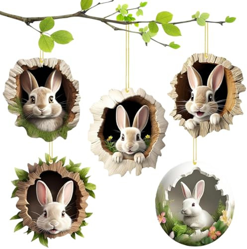 IHLOOTD 5 Pezzi Decorazioni Pasqua da Appendere, Ciondoli Decorativi Pasqua, Decorazioni Pasquali Coniglio, Decorazione Pasqua, per Festa di Pasqua e Regali di Pasqua (A)