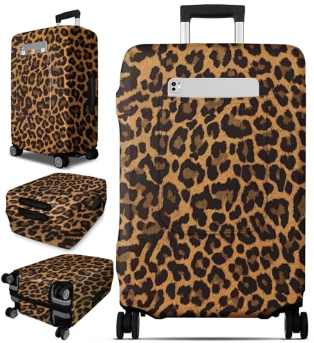 Slohif Luggage Cover for Suitcase Tsa Approved Protector - Leopard Luggage Sleeve Large Suit Case Cover Travel Stretch Baggage Case Protective Washable Fit 28-30 Inch
