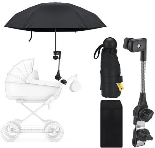 Starvortex Sonnenschirm Baby UV Schutz für Kinderwagen, 360° mit 90cm Durchmesser, für Liegestuhl Rollstuhl, Legierung Regenschirm Kinderwagen