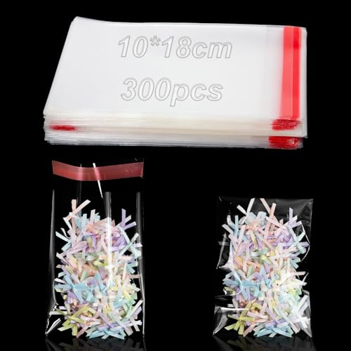 KINETOX 300 Piezas Bolsas Celofán Autoadhesivas 10x18 cm Bolsas OPP