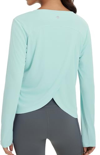baleaf Women's Running Sun Shirts Long Sleeve UPF 50+ Workout Tops UV Athletic Shirts Split Back Gym SPF Quick Dry Lightweight Breathable Light Green S