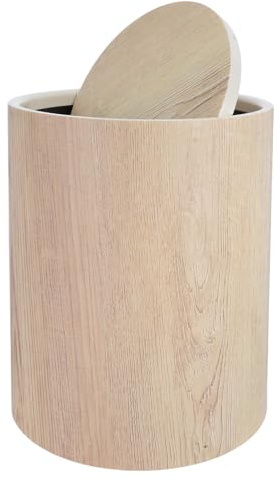 MUCKLILY Cestino per la Spazzatura Riutilizzabile Effetto Legno con Coperchio a Ribalta Cestino Compatto Rotondo Salvaspazio per Ufficio Bagno e Casa con Design Vintage e Finitura in