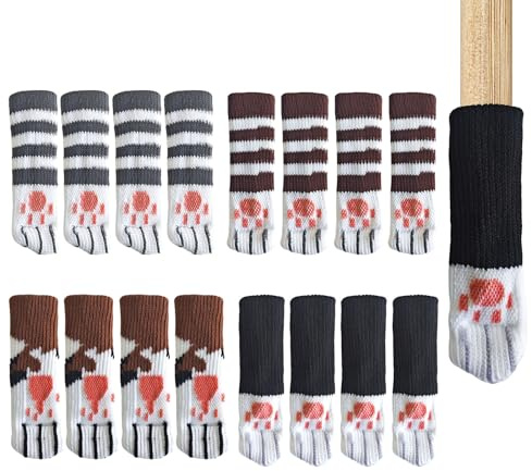 Protège-Pieds de Chaise 16 Pièces - Chaussettes pour Meubles Anti-Rayures et Anti-Bruit avec Motifs Pattes de Chat, pour Pieds Ronds, Carrés, Ovales - Protection Sol Parquet, Stratifié, Carrelage