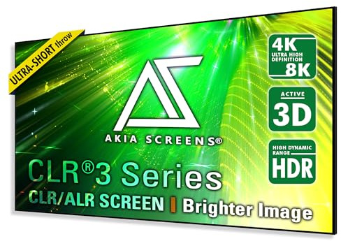 Akia Screens CLR ALR Projector Screen 103 inch 16:9 4K UST Ultra Short Throw Projection, Brighter Image, Ceiling Ambient Light Rejecting, Edge Free Fixed Frame Movie Screen Indoor AK-NB103H-CLR3