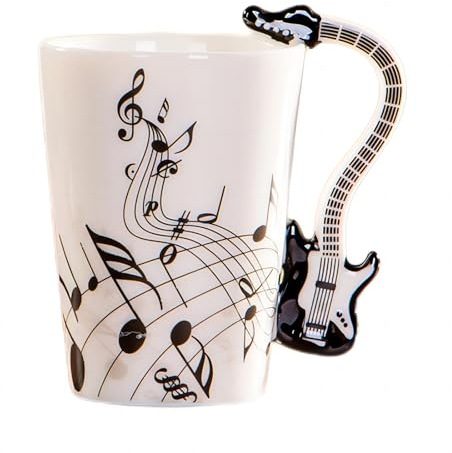 MBSM Taza de música creativa de 8.5 onzas, estilo violín, taza de cerámica, café, té, leche, tazas de café con asa, tazas de café, regalos novedosos (guitarra eléctrica negra)