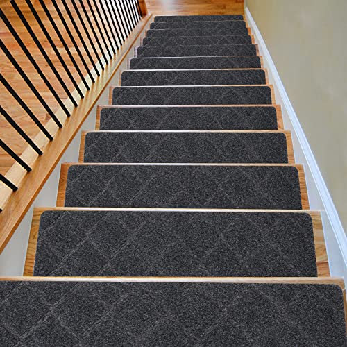Triceratops 8x 30 (14-Pack) Carpet Stair Treads, Non-Slip Carpet Stair Runner with Non Skid Rubber Backing Removable Washable Step Runners Perfect for Pets,Elders (Smoky Gray)