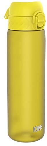ion8 Trinkflasche, 500 ml, Auslaufsicher, Einhandöffnung, Sichere Verriegelung, Spülmaschinenfest, BPA-frei, Tragegriff, Klappdeckel, Leicht zu Reinigen, Klimaneutral, Gelb