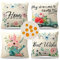Serento Juego de 4 Fundas Cojines Impermeables Fundas de Cojín Exterior Verano Almohadas Fundas Flores de Primavera Lino Fundas Cojines para Sala Sofá Cama Patio Jardín Decoración para Hogar 45x45cm